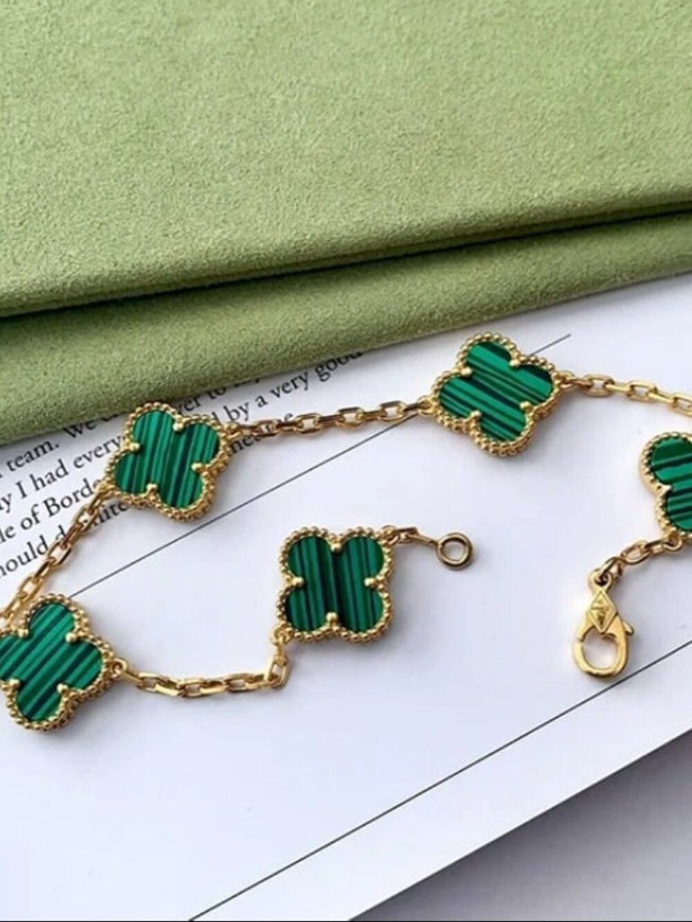18k Yellow Gold 5 Malachite Motifs Vintage Alhambra New Bracelet